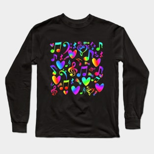 Rainbow Music Notes Hearts Stars Long Sleeve T-Shirt